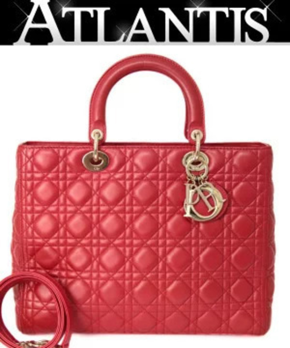 Christian Dior Lady Cannage Bag Lambskin Leather Red